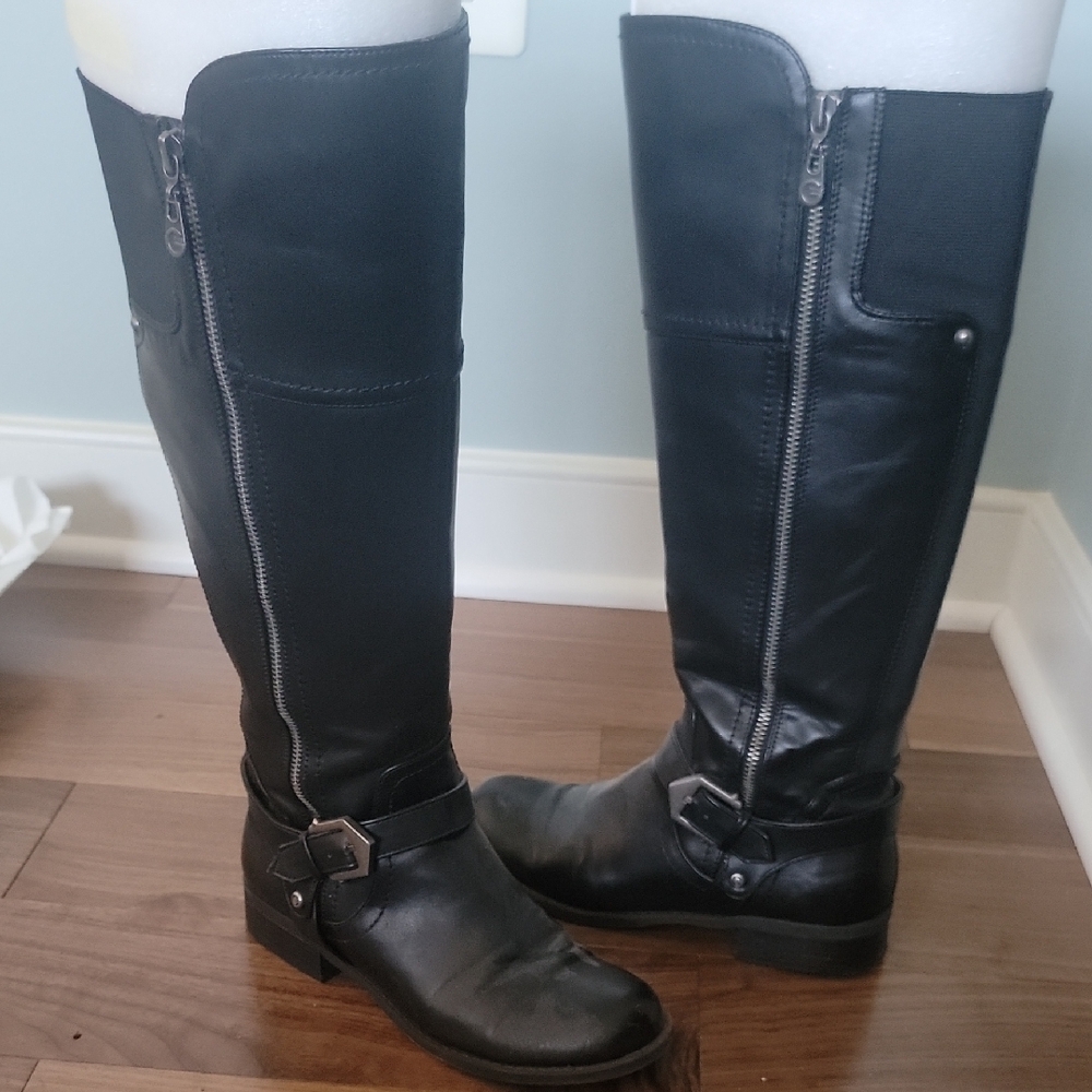 Black Knee-High Leather Boots GUESS size 7.5